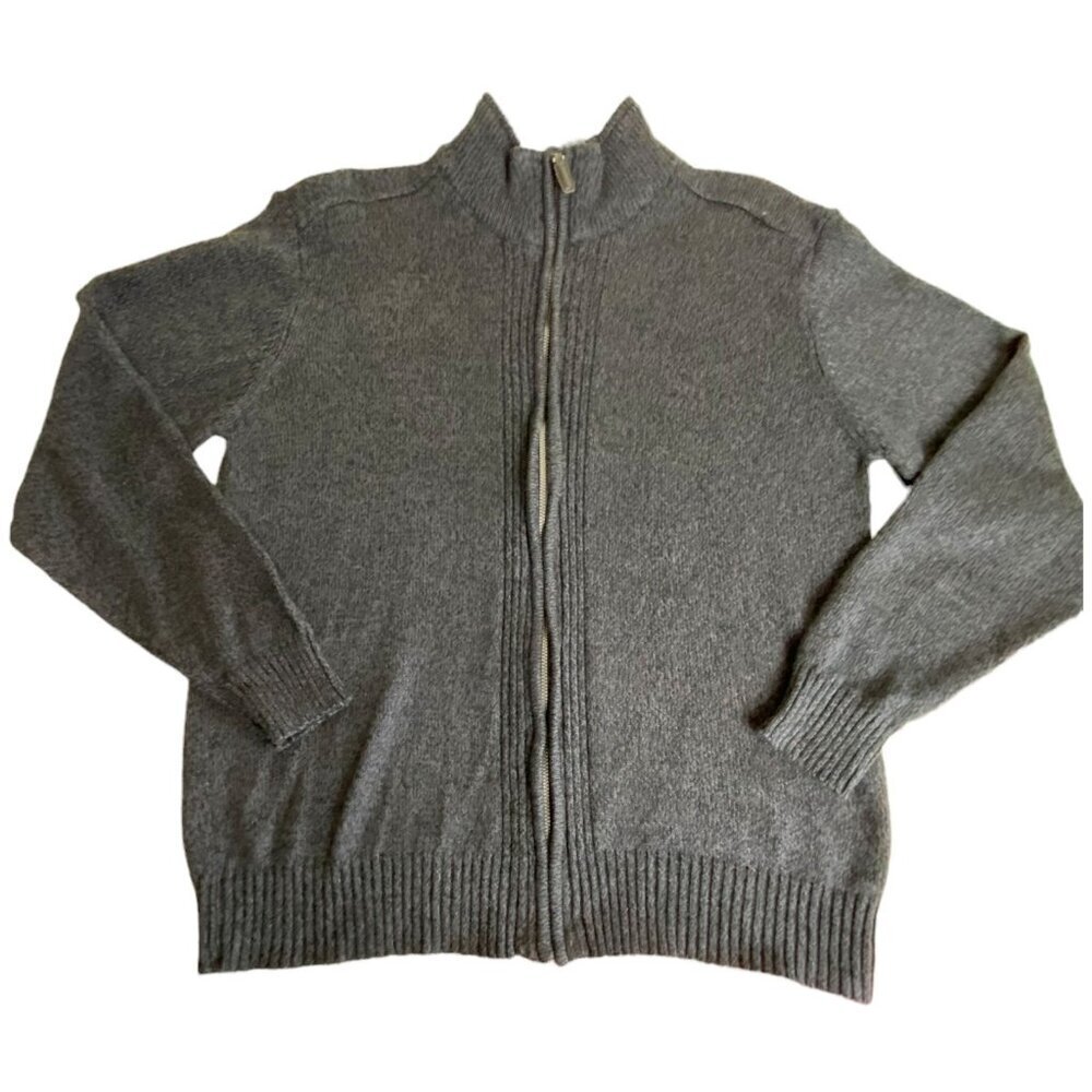 Oscar De La Renta Full Zip Cardigan Grandpa Sweater Gray Mens Sz XL